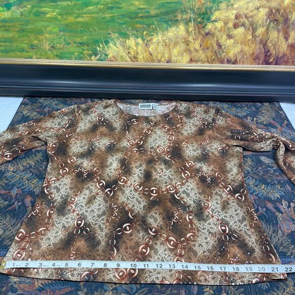 Vintage Chicos Blouse Size 3 Large Chicos BlouseShimmer Rusty Brown Red Cream - Picture 12 of 16